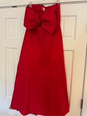 Strapless Red Bow fit and flare midi dress 10